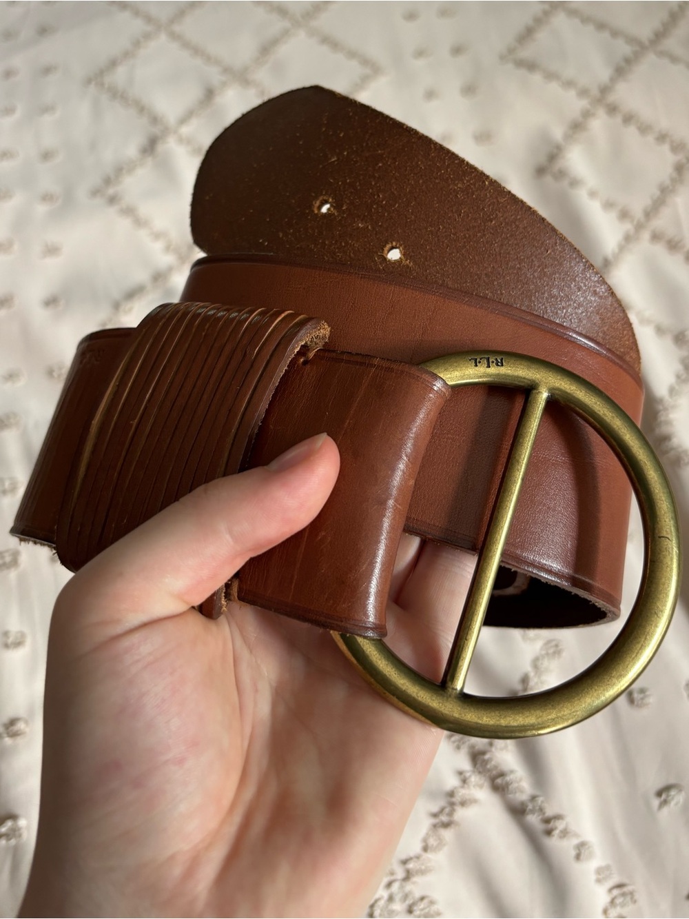 Ralph Lauren Genuine Leather Belt Gold Buckle Classic Equestrian Western 32-34